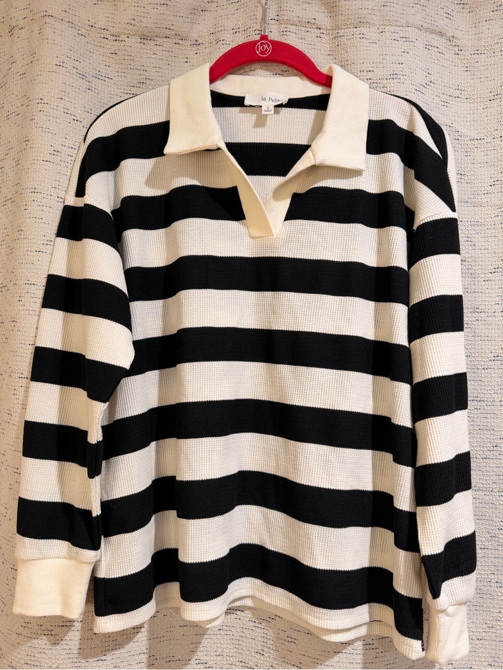 Black and White Striped Polo Sweater